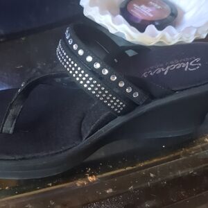 Skechers Black Rhinestone Sandals with Wedge Sole